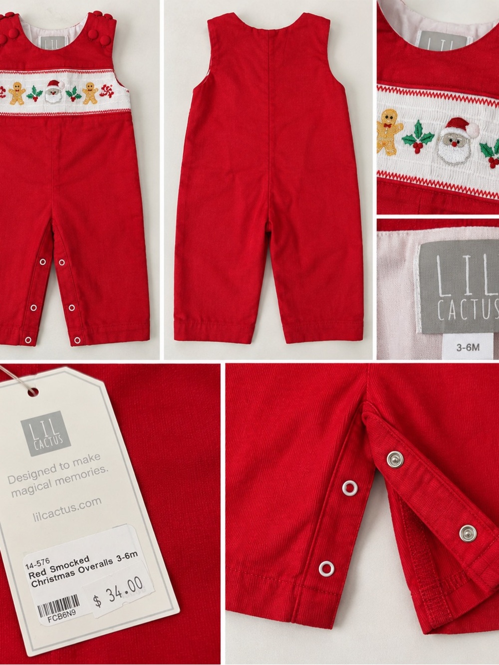 Lil Cactus Red Smocked Holiday Overalls for Babies